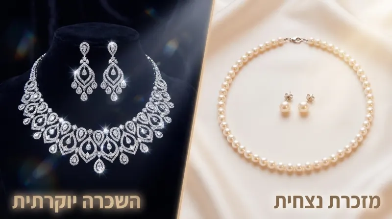 השוואה בין סט תכשיטי יהלומים יוקרתי להשכרה לבין סט תכשיטי פנינים קלאסי לקנייה כמזכרת נצחית